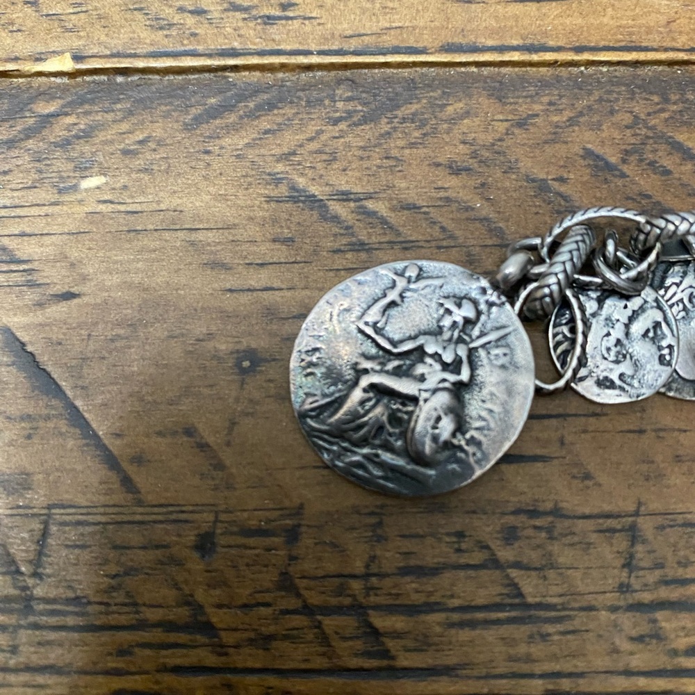 Retired Silpada sterling Silver Oxidized Roman Coin Cha Cha Charm bracelet B1624 - Picture 5 of 6